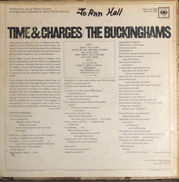 The Buckinghams : Time & Charges (LP, Album, Ter)