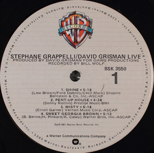 Stephane Grappelli* / David Grisman : Live (LP, Album, Gat)