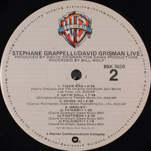 Stephane Grappelli* / David Grisman : Live (LP, Album, Gat)