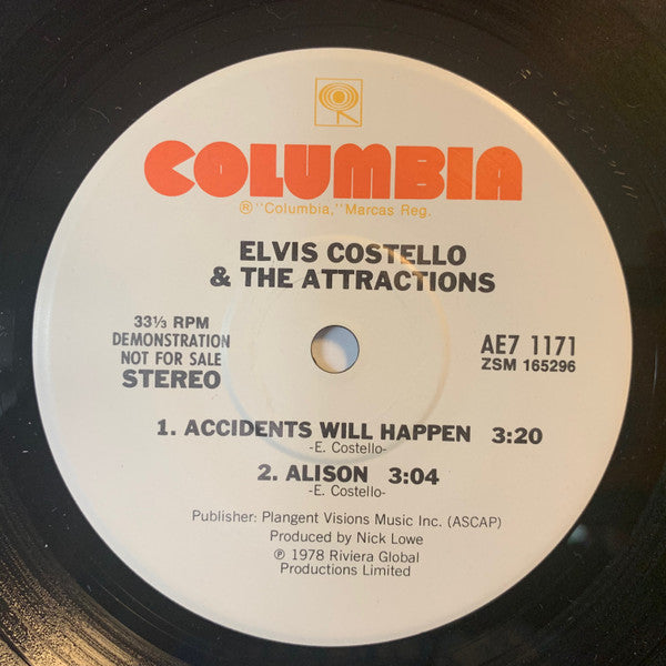 Elvis Costello & The Attractions : Accidents Will Happen / Alison (7", Promo, San)