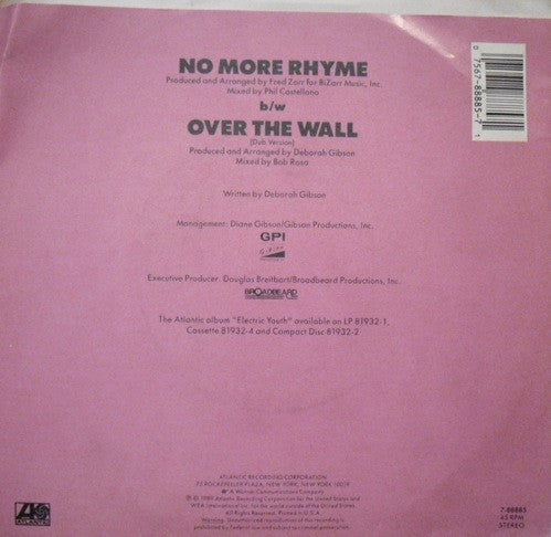 Debbie Gibson : No More Rhyme (7", Single, SRC)