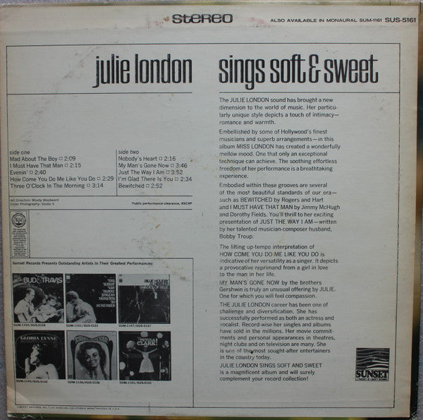 Julie London : Sings Soft & Sweet (LP, Comp)