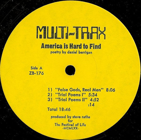 Daniel Berrigan, John Hostetter, Allan Sorvall, David Turner (12) : America Is Hard To Find (LP)