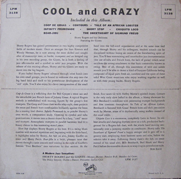 Shorty Rogers And His Orchestra Featuring The Giants (3) : Cool And Crazy (10", Album)