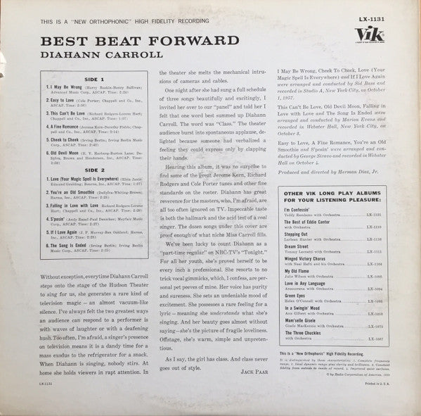 Diahann Carroll : Best Beat Forward (LP, Album, Mono)