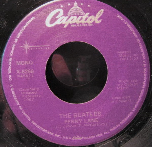 The Beatles : Strawberry Fields Forever / Penny Lane (7", Mono, RE, Pur)