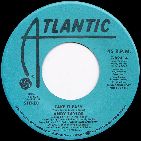 Andy Taylor : Take It Easy (7", Promo, SP )