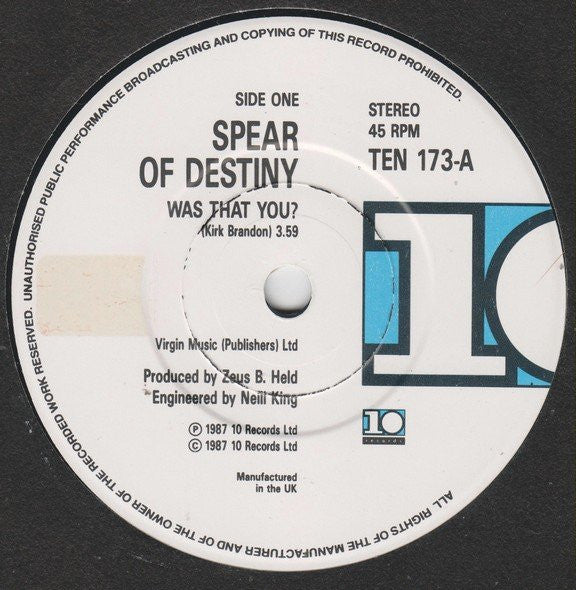 Spear Of Destiny : Was That You? (7", Single)