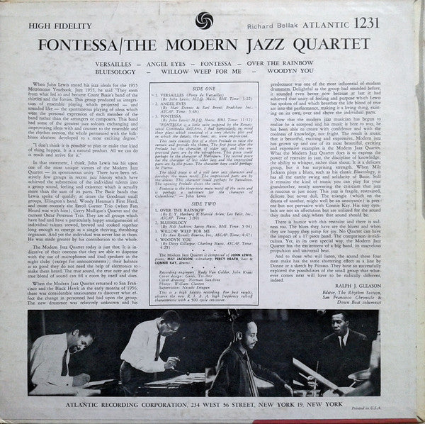 The Modern Jazz Quartet : Fontessa (LP, Album, Mono, Bla)