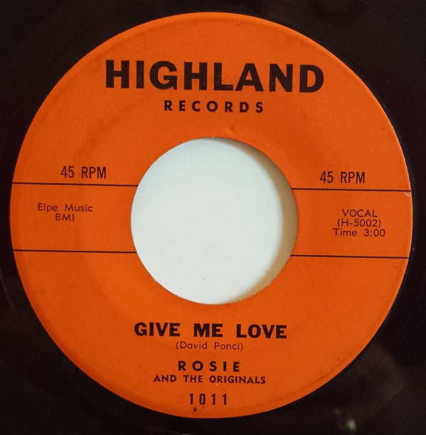 Rosie & The Originals : Angel Baby / Give Me Love (7", Single)