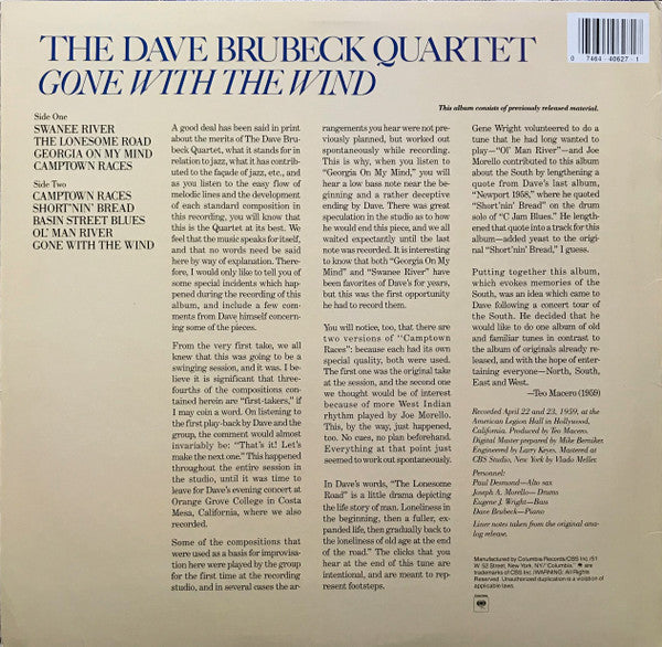 The Dave Brubeck Quartet : Gone With The Wind (LP, Album, RE, RM)