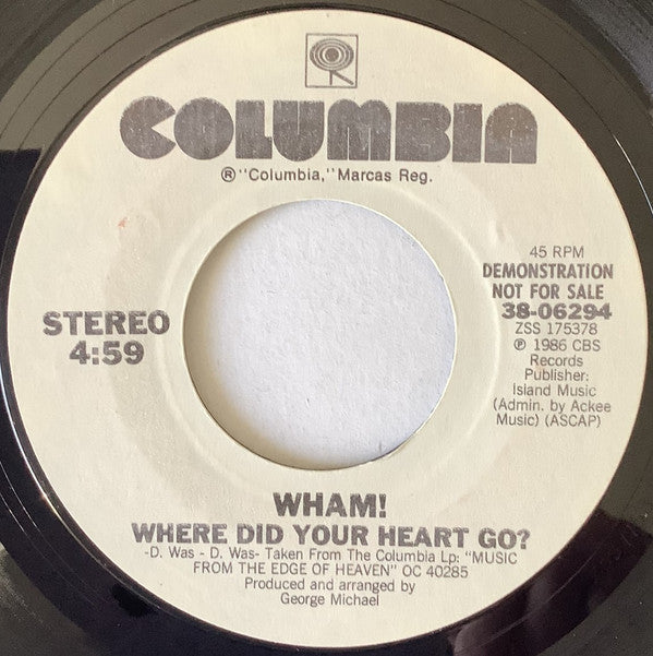 Wham! : Where Did Your Heart Go? (7", Single, Promo, Styrene)