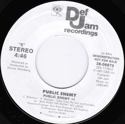 Public Enemy : Public Enemy #1 (7", Promo, Styrene)