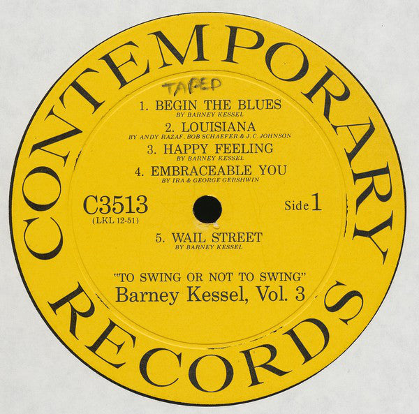 Barney Kessel : Vol. 3, To Swing Or Not To Swing (LP, Album, Mono)