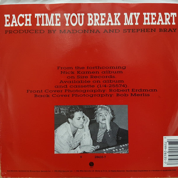 Nick Kamen : Each Time You Break My Heart (7", Single, Promo)