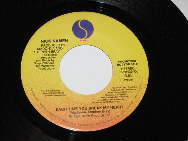 Nick Kamen : Each Time You Break My Heart (7", Single, Promo)