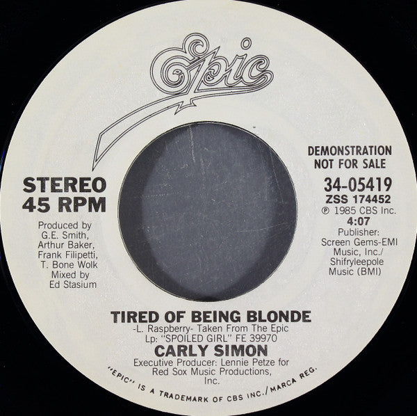 Carly Simon : Tired Of Being Blonde (7", Promo, Styrene)