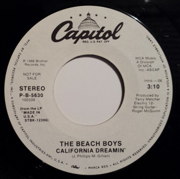 The Beach Boys : California Dreamin' (7", Promo, Styrene)