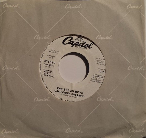 The Beach Boys : California Dreamin' (7", Promo, Styrene)