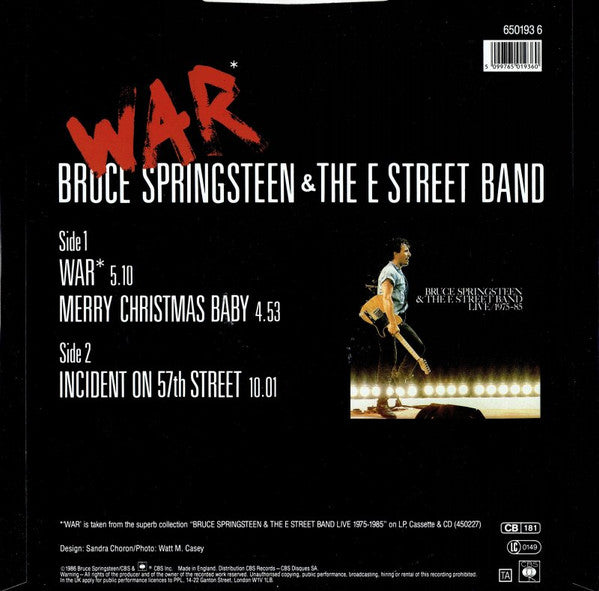 Bruce Springsteen & The E Street Band* : War (12", Single, Dam)