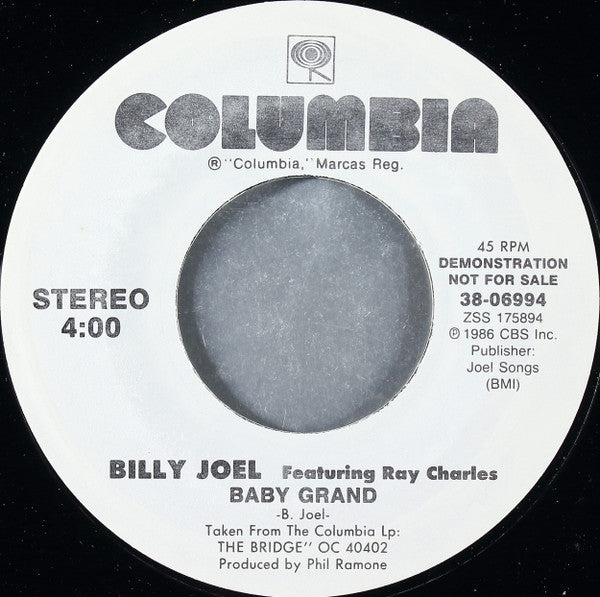 Billy Joel Featuring Ray Charles : Baby Grand (7", Promo, Styrene)