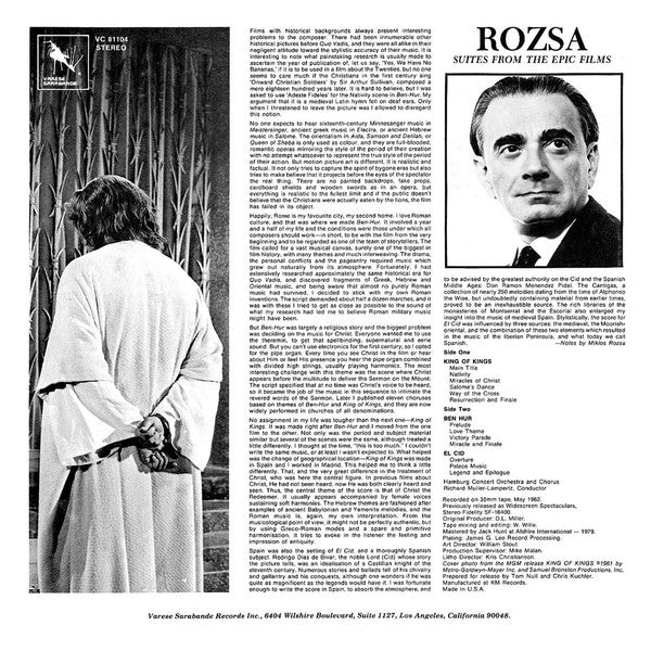 Miklós Rózsa : King Of Kings. Ben Hur. El Cid (LP, RE, RM)