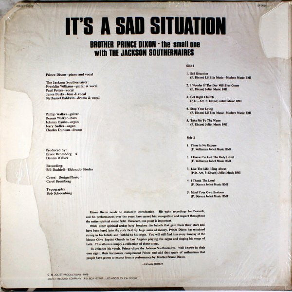 Prince Dixon With The Jackson Southernaires : It's A Sad Situation (LP)