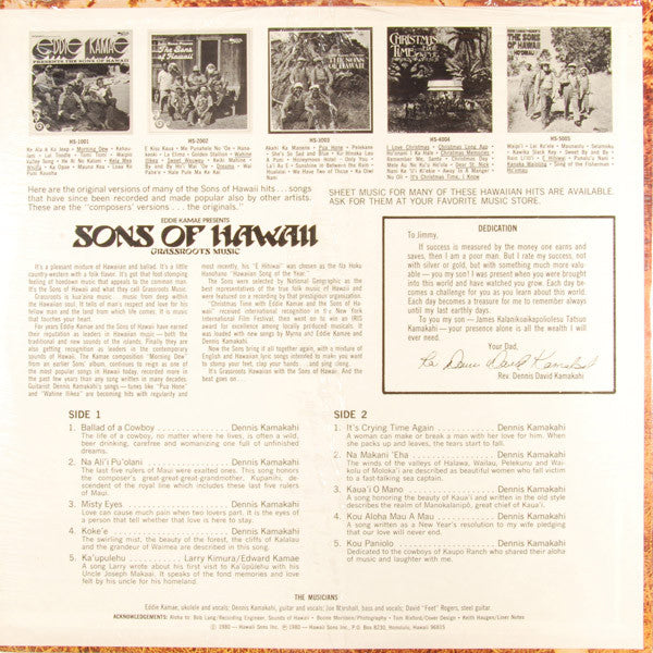 The Sons Of Hawaii : Grassroots Music (LP)