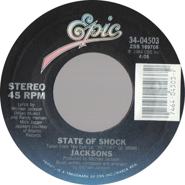 Jacksons* : State Of Shock (7", Single, Styrene, Pit)