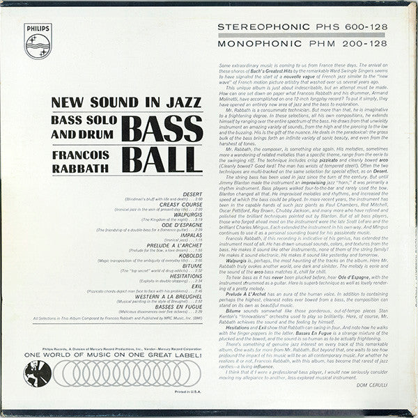 Francois Rabbath* : Bass Ball (LP, Album)