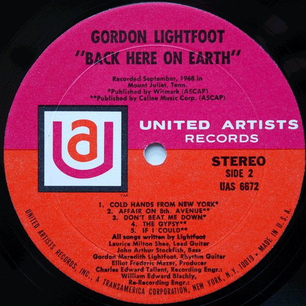 Gordon Lightfoot : Back Here On Earth (LP, Album)