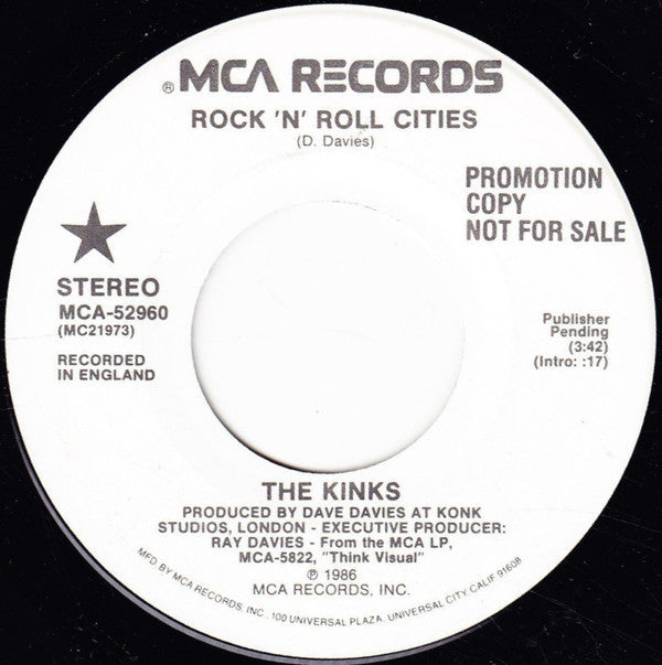 The Kinks : Rock 'N' Roll Cities (7", Promo, Pin)