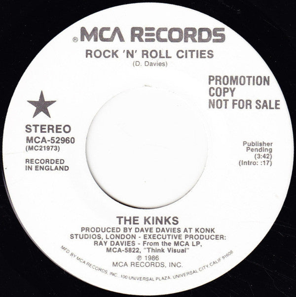 The Kinks : Rock 'N' Roll Cities (7", Promo, Pin)