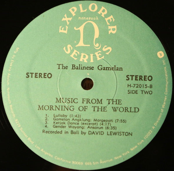 David Lewiston : The Balinese Gamelan: Music From The Morning Of The World (LP, Album, RE, Spe)