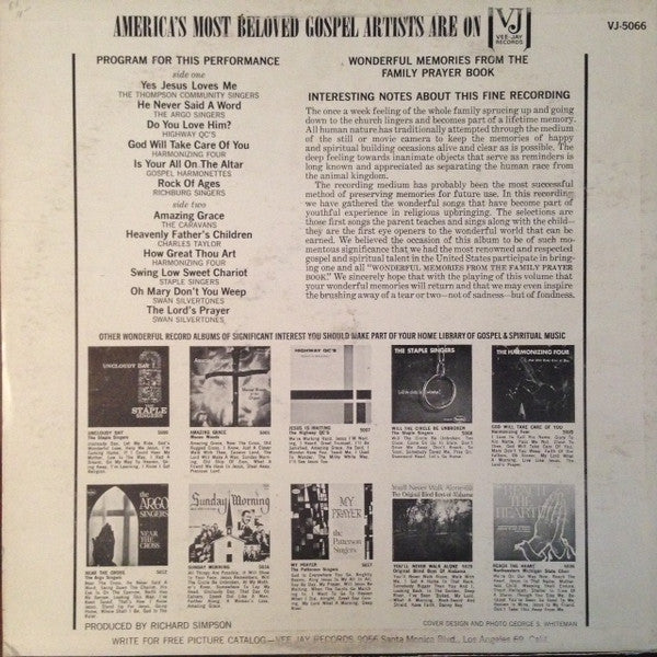 Various : Wonderful Memories From The Family Prayer Book (LP, Comp, Mono)