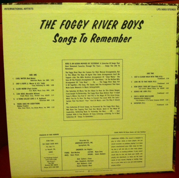 The Foggy River Boys : Songs To Remember (LP, Album)