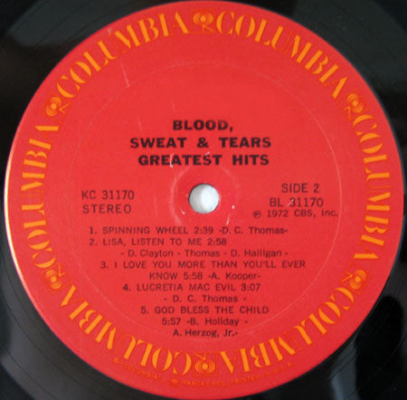 Blood, Sweat And Tears : Blood, Sweat & Tears Greatest Hits (LP, Comp, Pit)