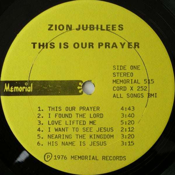 Zion Jubilees : This Is Our Prayer (LP, Album)