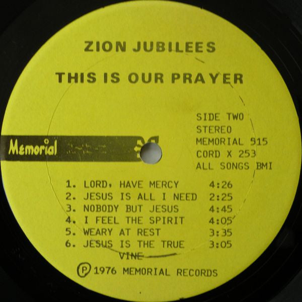 Zion Jubilees : This Is Our Prayer (LP, Album)