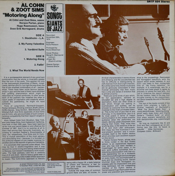 Al Cohn & Zoot Sims : Motoring Along (LP, Album)