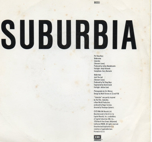 Pet Shop Boys : Suburbia (7", Single)