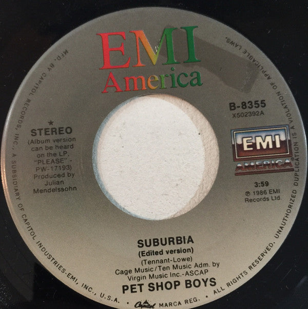 Pet Shop Boys : Suburbia (7", Single)