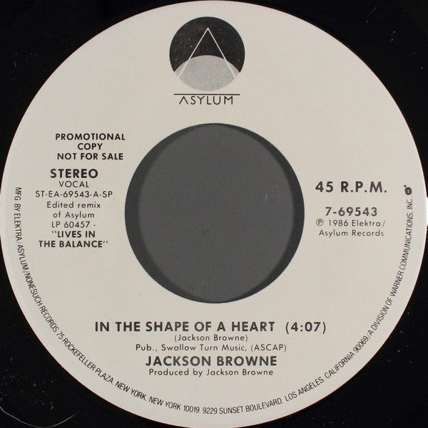 Jackson Browne : In The Shape Of A Heart (7", Promo, Spe)