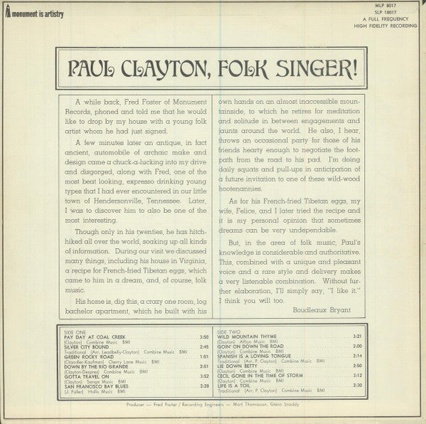 Paul Clayton (2) : Folk Singer! (LP, Album)