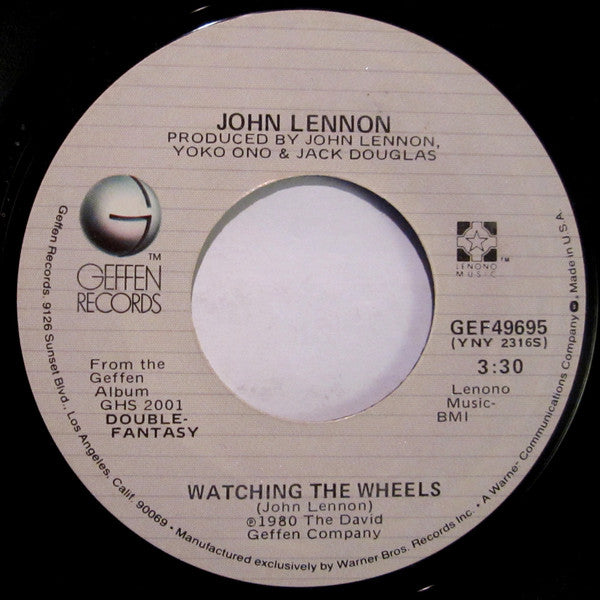 John Lennon : Watching The Wheels (7", Styrene, Ter)