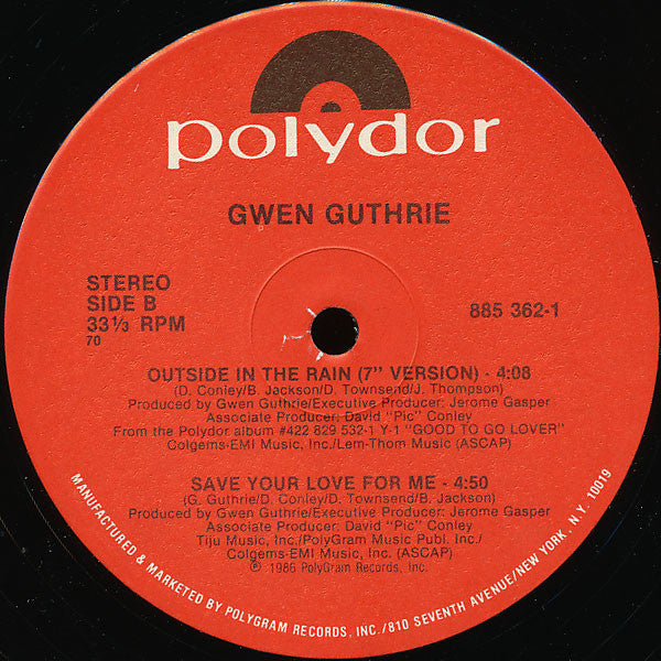 Gwen Guthrie : Outside In The Rain (12", Single)