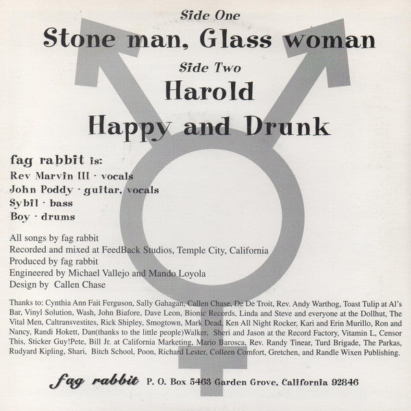 Fag Rabbit : Stone Man, Glass Woman (7", EP, Cle)