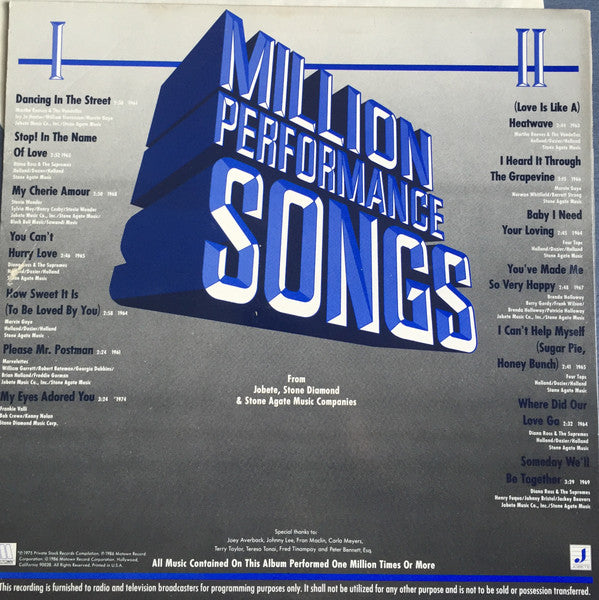 Various : Million Performance Songs (LP, Comp, Promo)